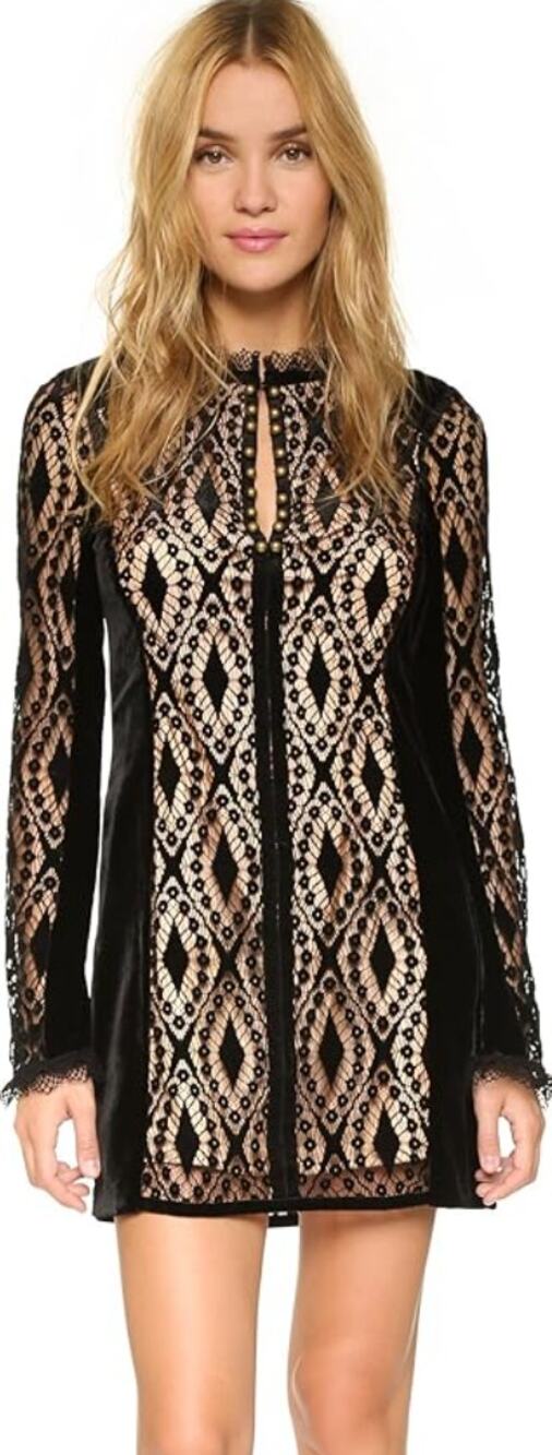 NANETTE LEPORE Lacy Lady Back Lace Velvet Mini Dress Sz 8 Long Sleeve Whimsigoth